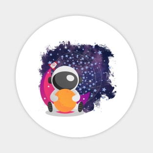 Cute Astronaut on a Pink Moon Space Travel Rocket Stars Magnet